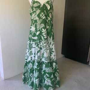 FARM Rio Green and White Leaf Print Maxi Dress